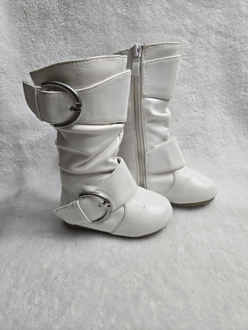 Kids White Fashion Boots with Buckle Detail Zipper Boots Size 4 Toddler